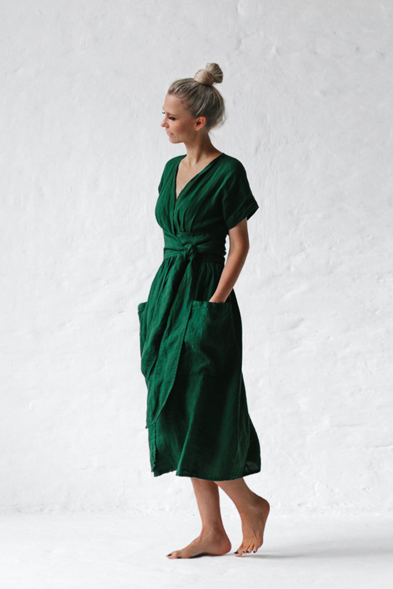 Green oriental contrast 2025 kimono wrap dress