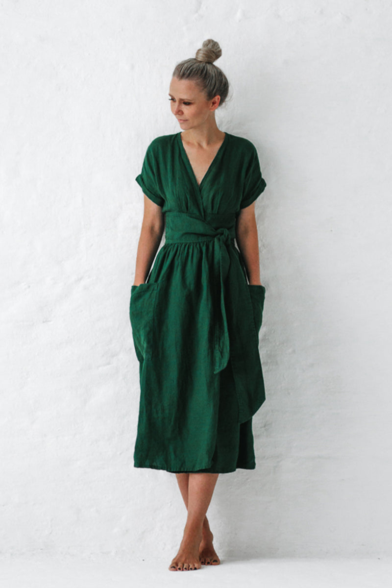 Green oriental contrast 2025 kimono wrap dress