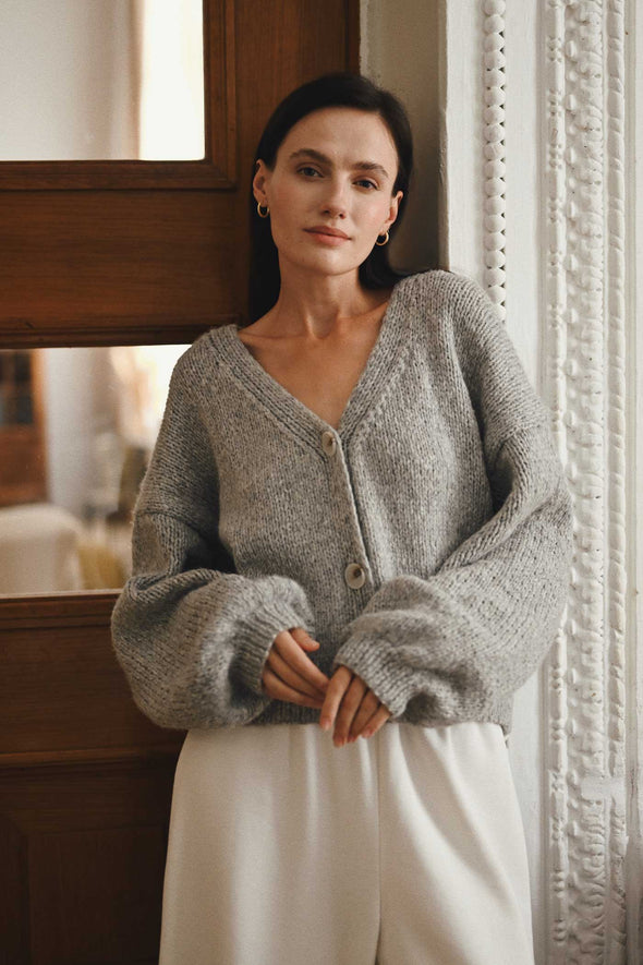 Anastasia Alpaca & Merino Cardigan - Grey