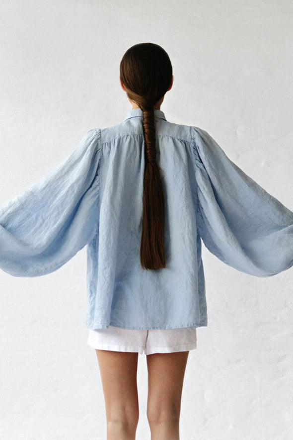 Boho Lea Linen Shirt - Blue