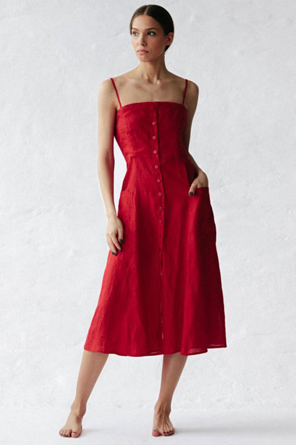 Naito Linen Dress - Red