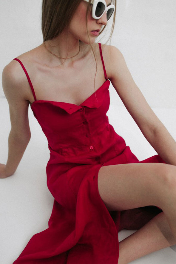 Naito Linen Dress - Red