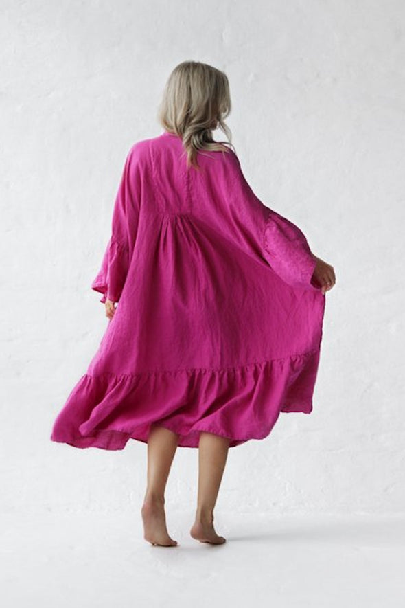 Sea Linen Dress - Neon Pink