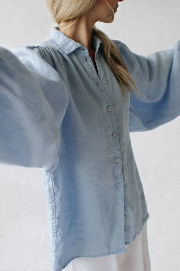 Boho Lea Linen Shirt - Blue